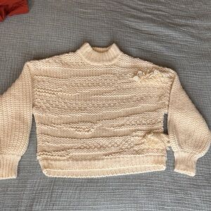 Universal Thread Cream Cowl Neck Sweater with Cable Knit